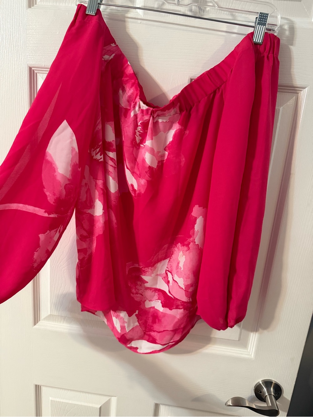 INC International Concepts Hot Pink & White Floral Off-Shoulder Blouse